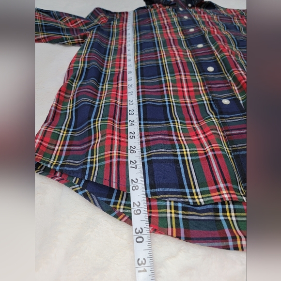 Chaps Casual Red and Blue Plaid Button Down Shirt - Picture 7 of 9